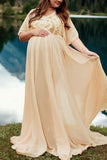 Fabulous Lace Half Sleeves Maternity Photoshoot Dress