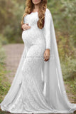 Fabulous Lace Mermaid Caped Photoshoot Gown With Sleeves