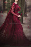 Fabulous Lace Mermaid Caped Photoshoot Gown With Sleeves
