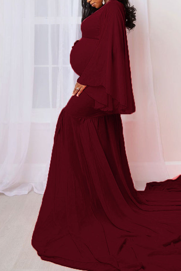 Fabulous Mermaid Sleeved Maternity Photoshoot Gown