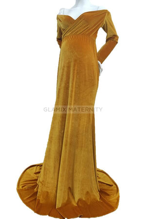 Fabulous Velvet Long Maternity Dress With Sleeves