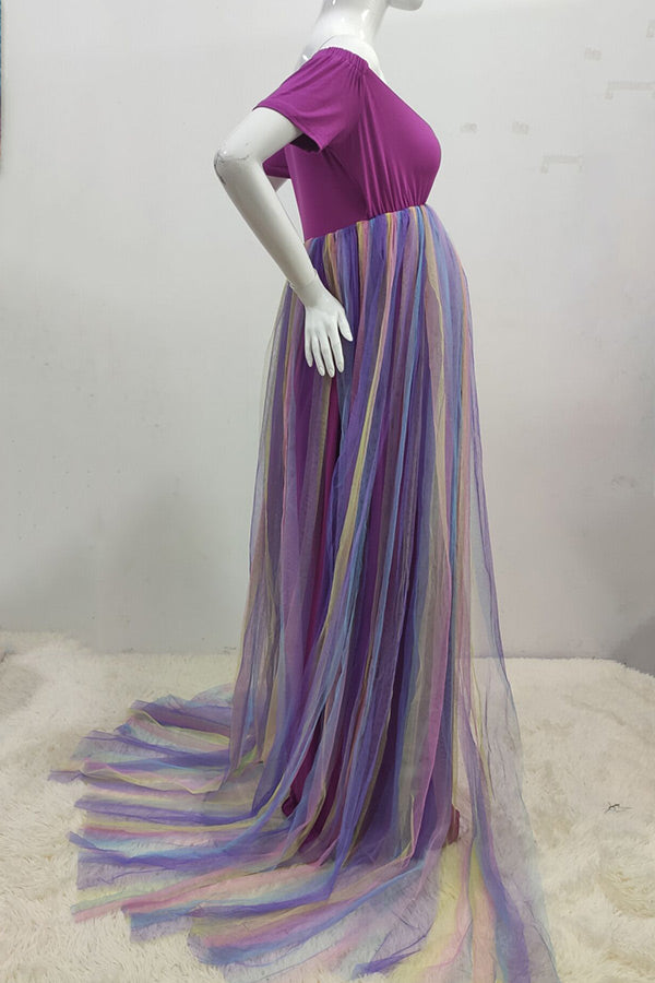 Off-the-shoulder A-line Gradient Maternity Photoshoot Gown