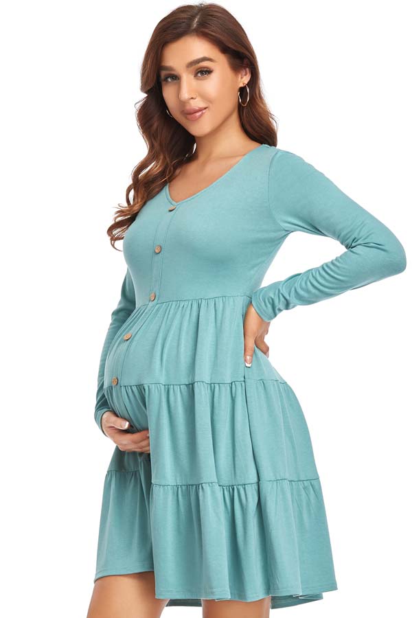Fashionable Casual Cake Dress Long Sleeve Maternity Dress