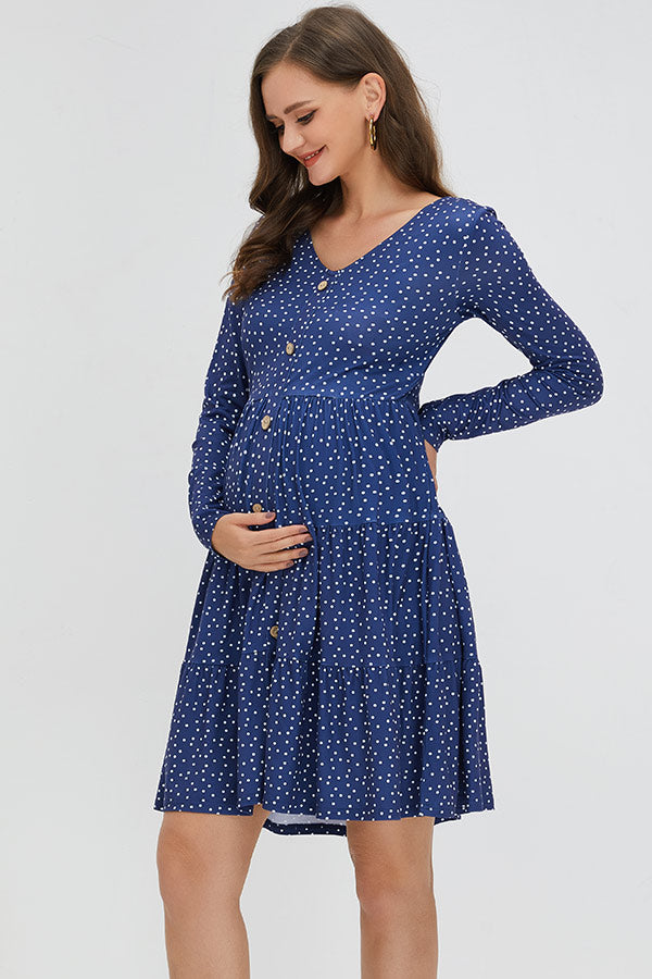Polka Dot Casual Buttoned Short Maternity Dress Glamix Maternity Polka Dot Casual Buttoned Short Maternity Dress Glamix Maternity