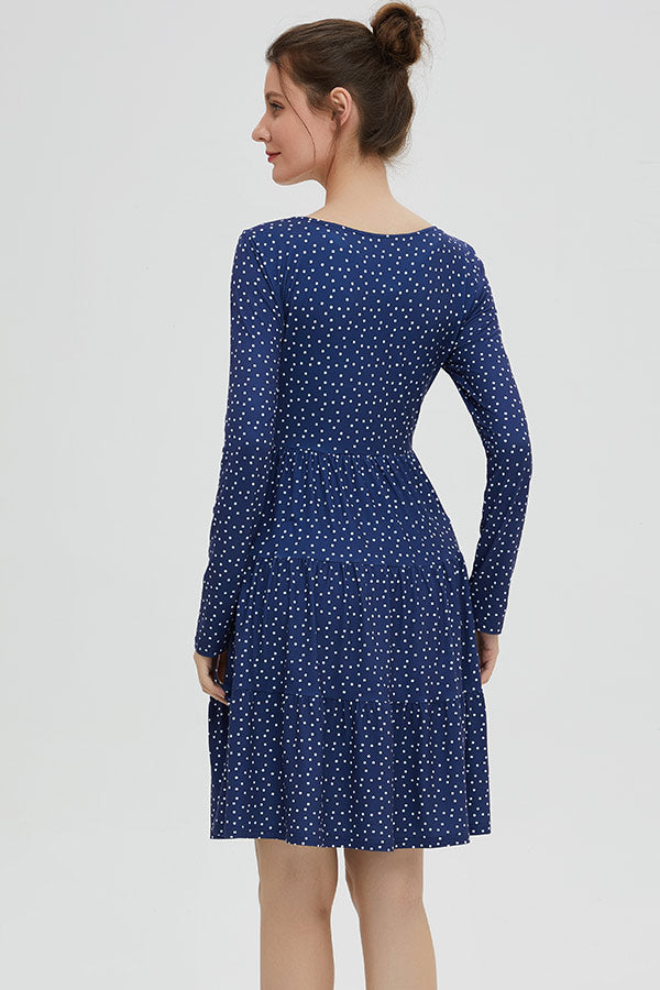 blue polka dot maternity dress Blue Polka Dot Smocked Maternity Midi Dress PinkBlush