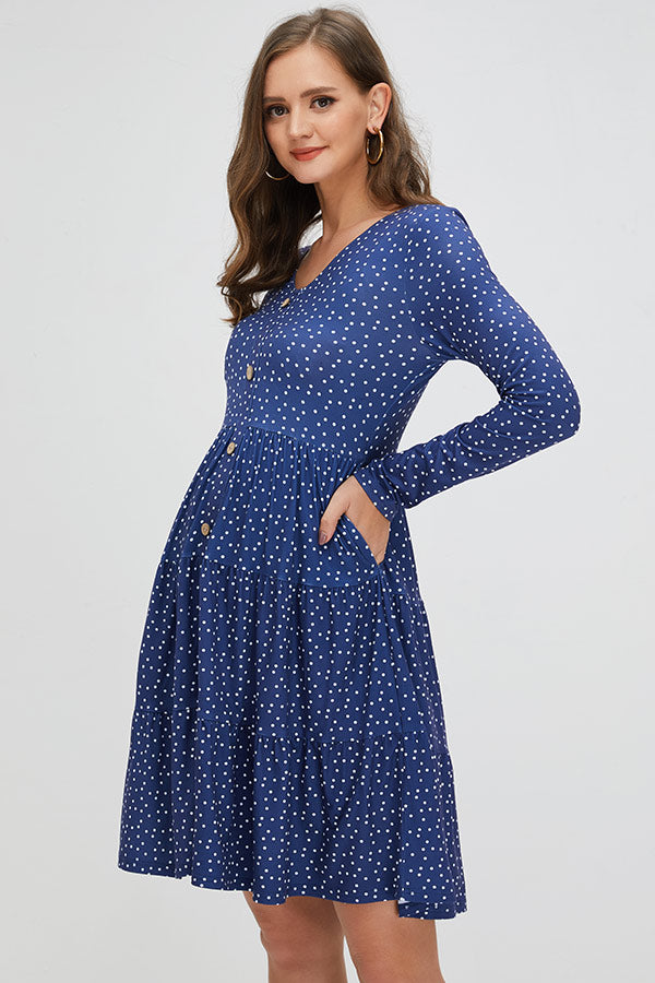 Polka Dot Casual Buttoned Short Maternity Dress Polka Dot Casual Buttoned Short Maternity Dress