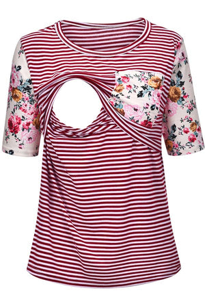 Fashionable Loose Breastfeeding Top Comfortable Striped Pajamas