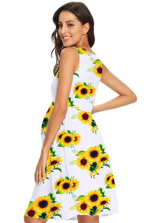 Fashionable Sleeveless Multi-Branch Sunflower Maternity Dress
