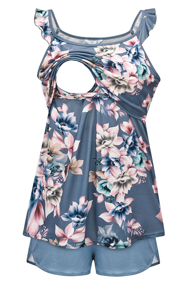 Floral Fashion Nursing Vest Pregnancy Top + Shorts