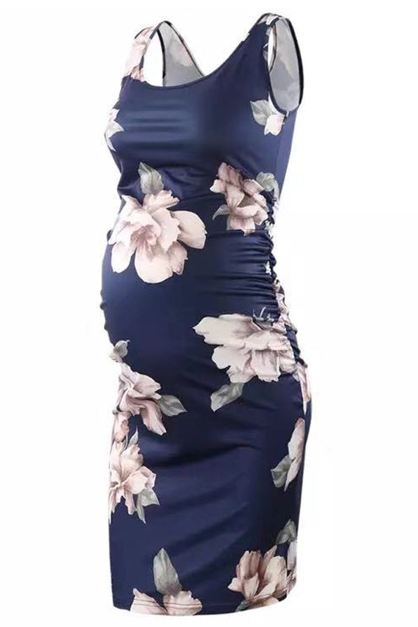Floral Knee Length Maternity Sleeveless Dress