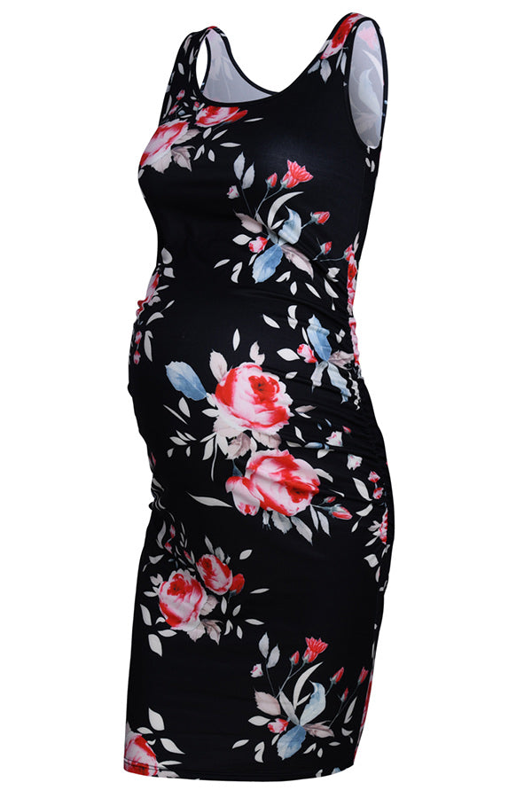 Floral Maternity Fitted Casual Tank Dress Floral Maternity Fitted Casual Tank Dress