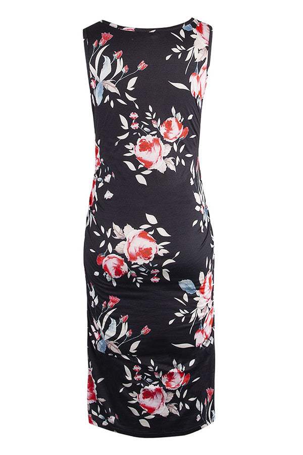 Floral Maternity Fitted Casual Tank Dress