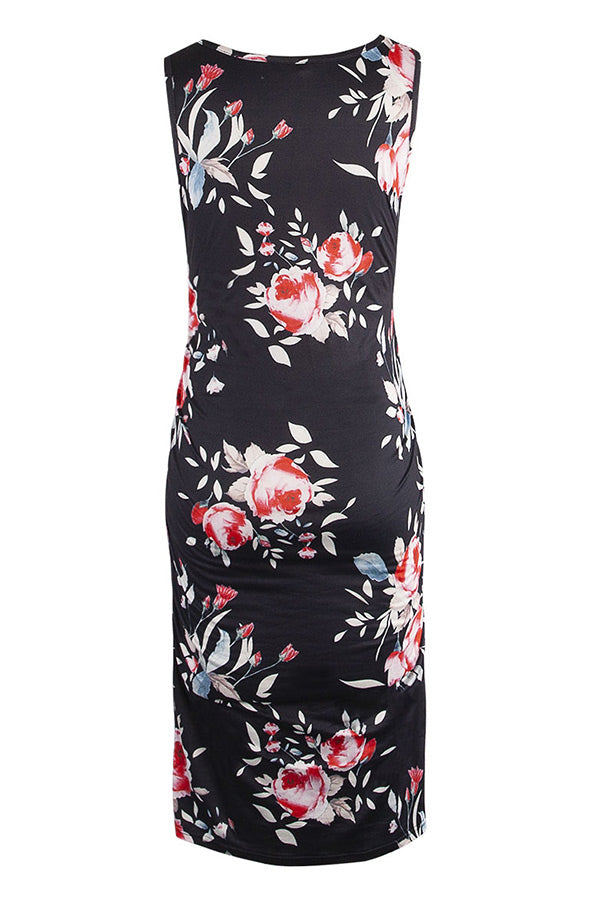 Floral Maternity Fitted Casual Tank Dress Floral Maternity Fitted Casual Tank Dress