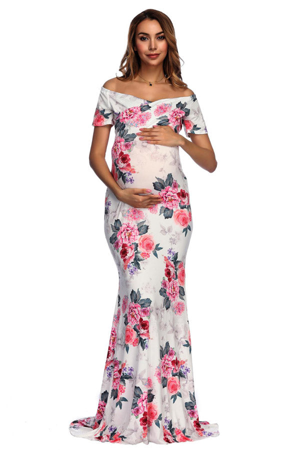 Floral Print Maternity Long Photoshoot Dress