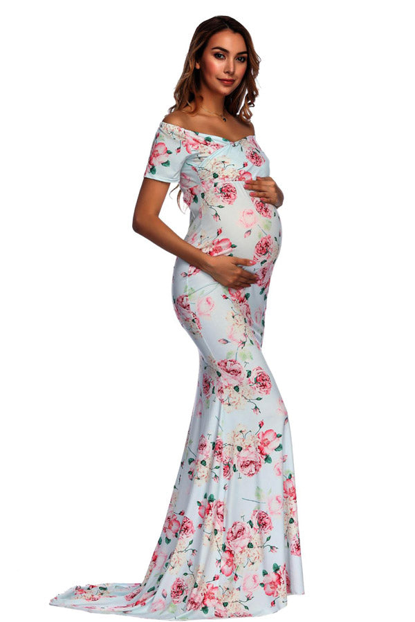 Floral Print Maternity Long Photoshoot Dress Glamix Maternity Floral Print Maternity Long Photoshoot Dress Glamix Maternity