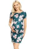 Floral Short Bodycon Maternity Dress With Sleeves