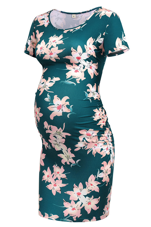 Floral Short Bodycon Maternity Dress With Sleeves Floral Short Bodycon Maternity Dress With Sleeves