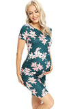 Floral Short Bodycon Maternity Dress With Sleeves
