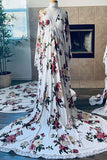 Floral V-neck Bat Sleeves Long Maternity Photoshoo Dress