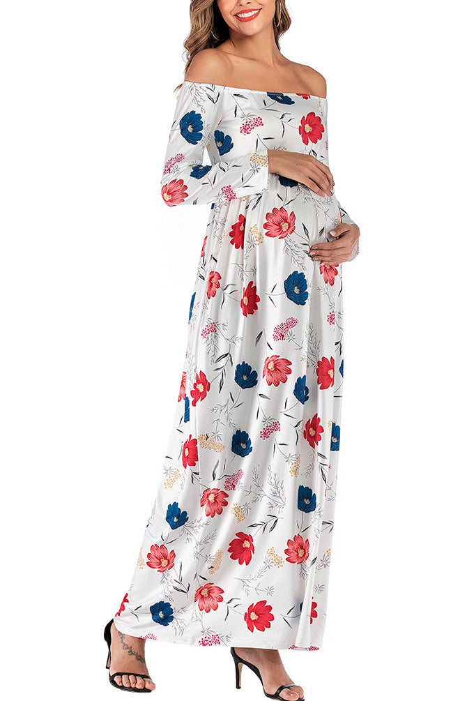 Floral Maternity Off-the-shoulder Maxi Dress