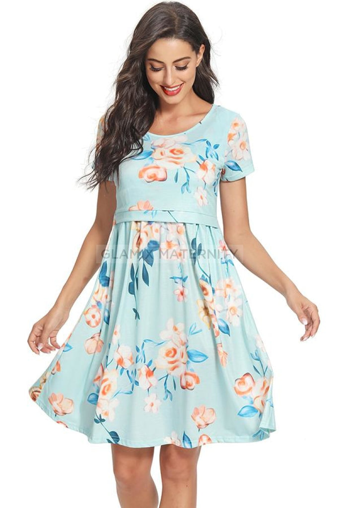 Floral Short Maternity & Nursing Dress