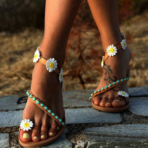 Plus Size Flower Decor Flats Open-toe Sandals