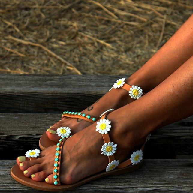 Plus Size Flower Decor Flats Open-toe Sandals