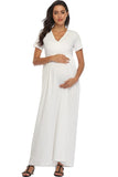 Frilled Waist V-Neck Maternity Dress With 3/4 Sleeves White / S DressesFrilled Waist V-neck Nursing Maternity Wrap Dress