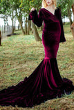 Velvet V-Neck Exquisite Mermaid Maternity Photography Dress