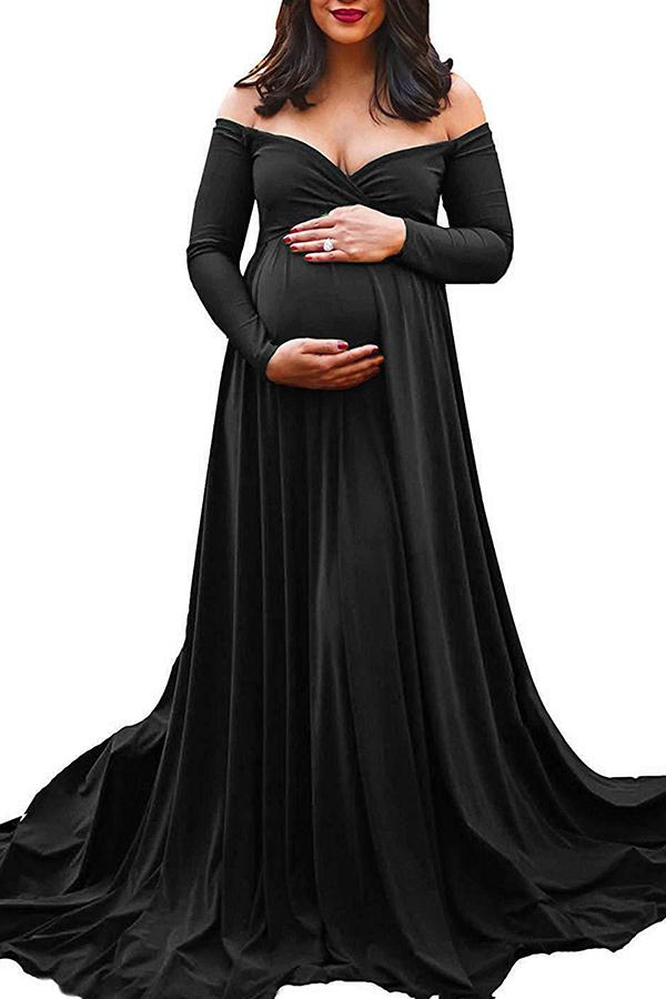 Gorgeous Off-the-shoulder A-line Maternity Photoshoot Dress, Black / M Gorgeous Off-the-shoulder A-line Maternity Photoshoot Dress, Black / M
