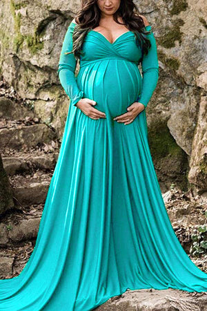 50% off Maternity Clothes! TMOYZQ Women's Elegant Fitted Off Shoulder  Maternity Dress Plus Size Long Bell Sleeves Formal Gowns for  Photoshoot/Baby Shower/Wedding Guest - Walmart.com