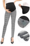 Houndstooth Straight Maternity Pants Comfortable  Pregnancy Office Bottoms