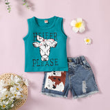 [6M-4Y] Kids Summer Cute Vest Jacket Denim Shorts Two-Piece Suit