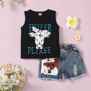 [6M-4Y] Kids Summer Cute Vest Jacket Denim Shorts Two-Piece Suit