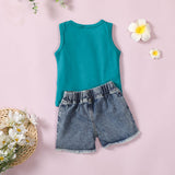 [6M-4Y] Kids Summer Cute Vest Jacket Denim Shorts Two-Piece Suit