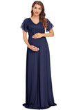 Lace Maxi Dress Short Sleeves V-Neck Long Dress Maternity Photoshoot