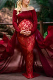 Lace Off Shoulder Trailing Long Dress Photoshooot Maternity Dress