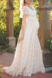 Lace Scoop Maternity Photoshoot Long Dress With Sleeves