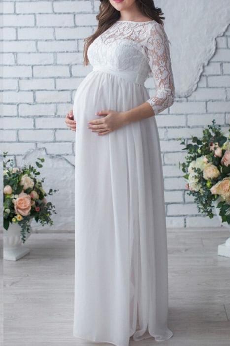 Lace Long-Sleeve Maternity Maxi Dress White / S Dresses