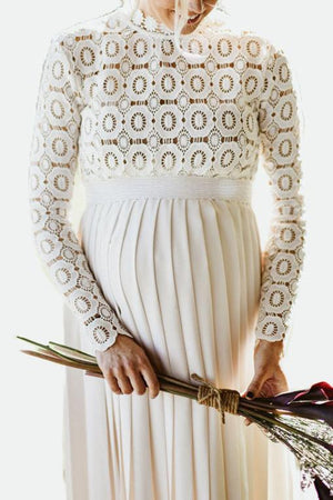 Lace Maternity Long Pleated Dress White / S Dresses