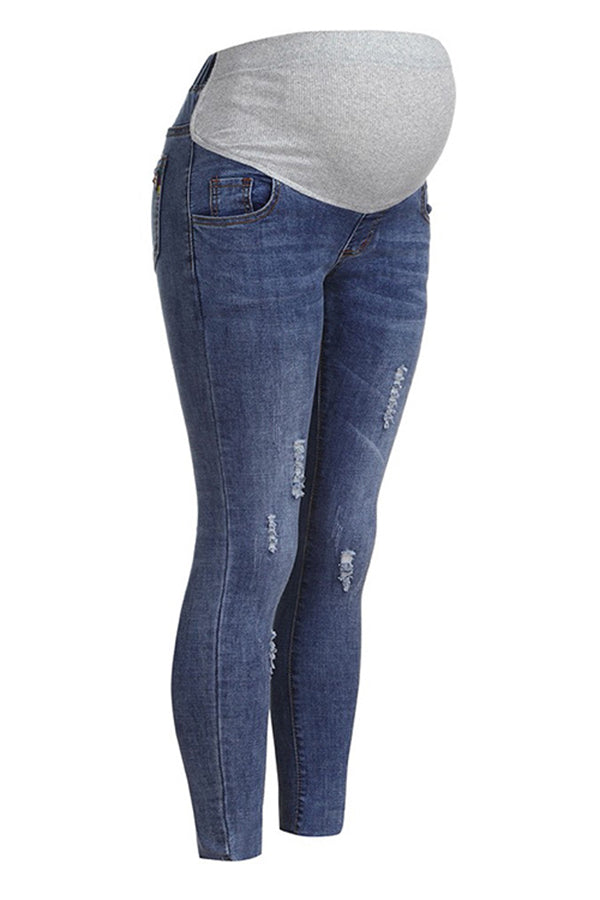 Lady Embroidered Maternity Jeans Fit Pregnancy Pants