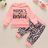 [6M-3Y] 2pcs Leopard Pant Sports Baby Pink Long-Sleeve Hoodie Suit