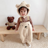 [3M-24M] Little Baby Winter Plus Velvet Bear Overalls Suit