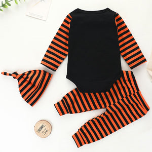 [6M-3Y] 3pcs Long-Sleeve Halloween Romper & Stripe Pant Set