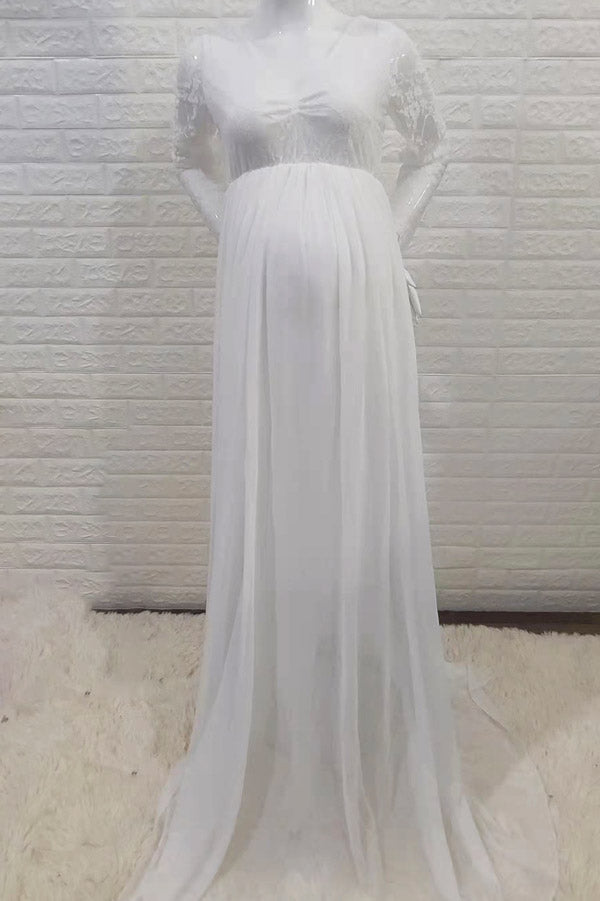 Long-Sleeved Lace V-Neck Maternity Photoshoot Long Dress Glamix Maternity Long-Sleeved Lace V-Neck Maternity Photoshoot Long Dress Glamix Maternity