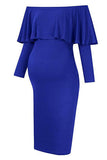 Long-Sleeved Ruffle Maternity Midi Wrap Dress