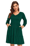Long Sleeves Solid Color V-Neck Maternity Knee-Length Dress