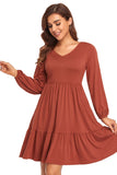 Long Sleeves Solid Color V-Neck Maternity Knee-Length Dress