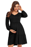 Long Sleeves Solid Color V-Neck Maternity Knee-Length Dress