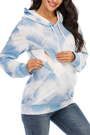 Long Sleeves Tie-Dye Top Zipper Breastfeeding Hoodie